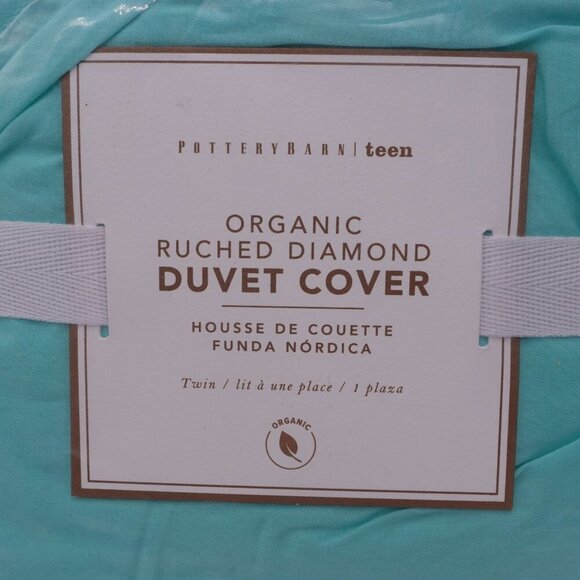 NWT Pottery Barn Teen Ruched Diamond Organic Duvet Cover Twin Size Aqua Green - Picture 3 of 7